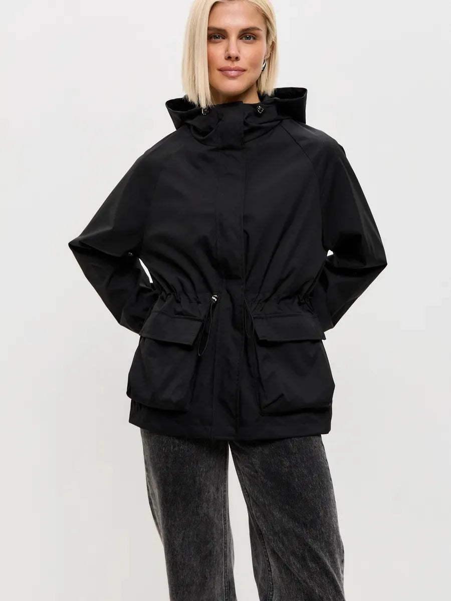 Women's Hooded Windbreaker — Waterproof Lightweight Jacket — Black
