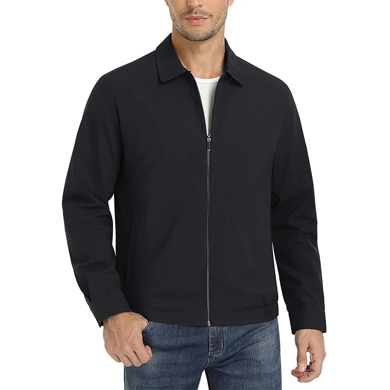 Men's Zip-Front Golf Jacket — Lightweight Water-Resistant Casual Jacket — Black