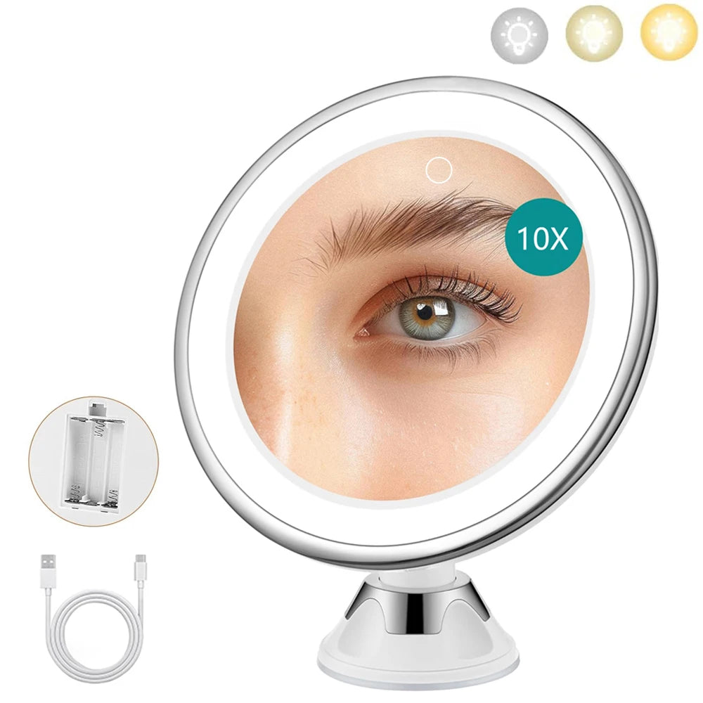 10X Magnifying Makeup Mirror with LED Light — White