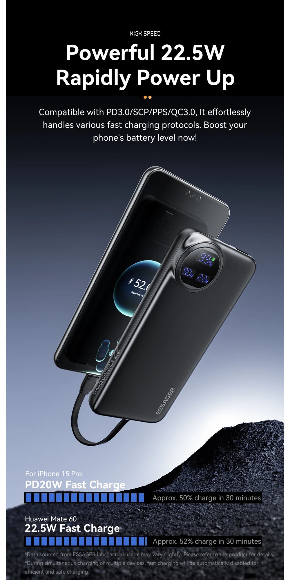 Essager ES-D016 power bank — fast charge for iPhone and Android