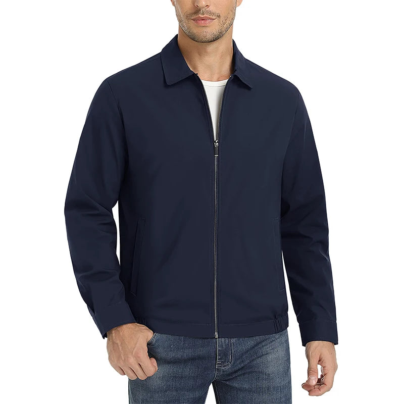 Men's Zip-Front Golf Jacket — Lightweight Water-Resistant Casual Jacket — Navy