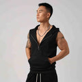 Men's hooded gym tank top — black