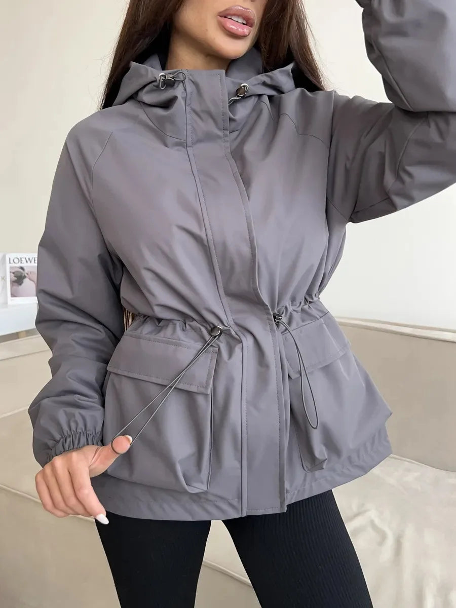Women's Hooded Windbreaker — Waterproof Lightweight Jacket — Grey