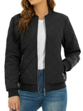 Women's Quilted Pilot Jacket — Lightweight Water-Resistant Bomber — Black