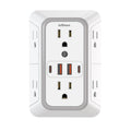 White flat wall outlet extender with 6 AC outlets and 4 USB ports