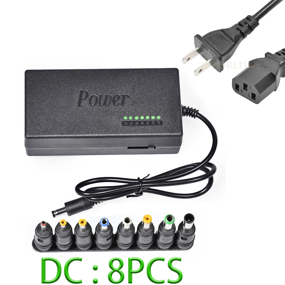 96W universal laptop charger with 8 interchangeable DC tips — US plug