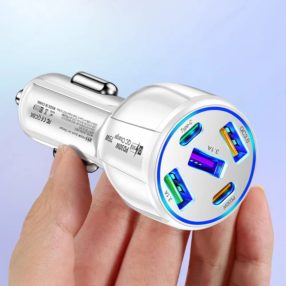 5-port car charger — White
