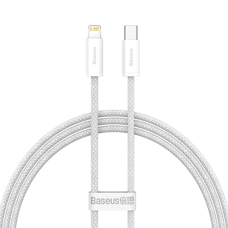 Baseus 20W USB-C to Lightning cable — white, braided