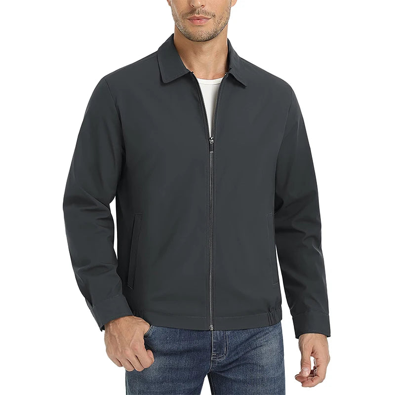 Men's Zip-Front Golf Jacket — Lightweight Water-Resistant Casual Jacket — Dark Gray