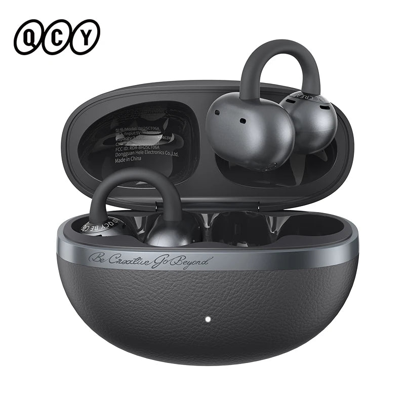 QCY Crossky C50 black open-ear clip earbuds with charging case