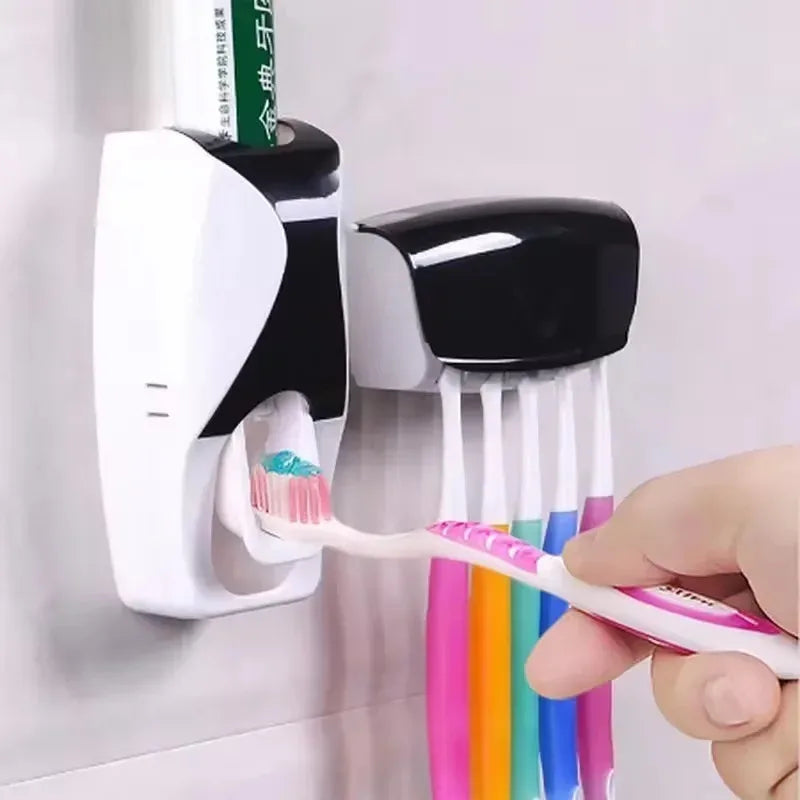 Wall-mounted toothbrush holder with automatic toothpaste dispenser