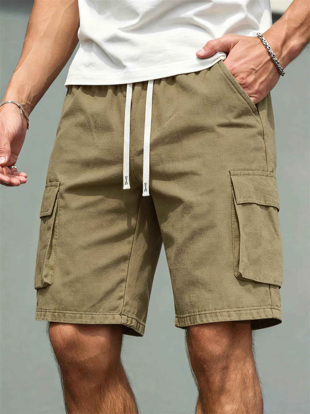 Men's cargo work shorts — army green