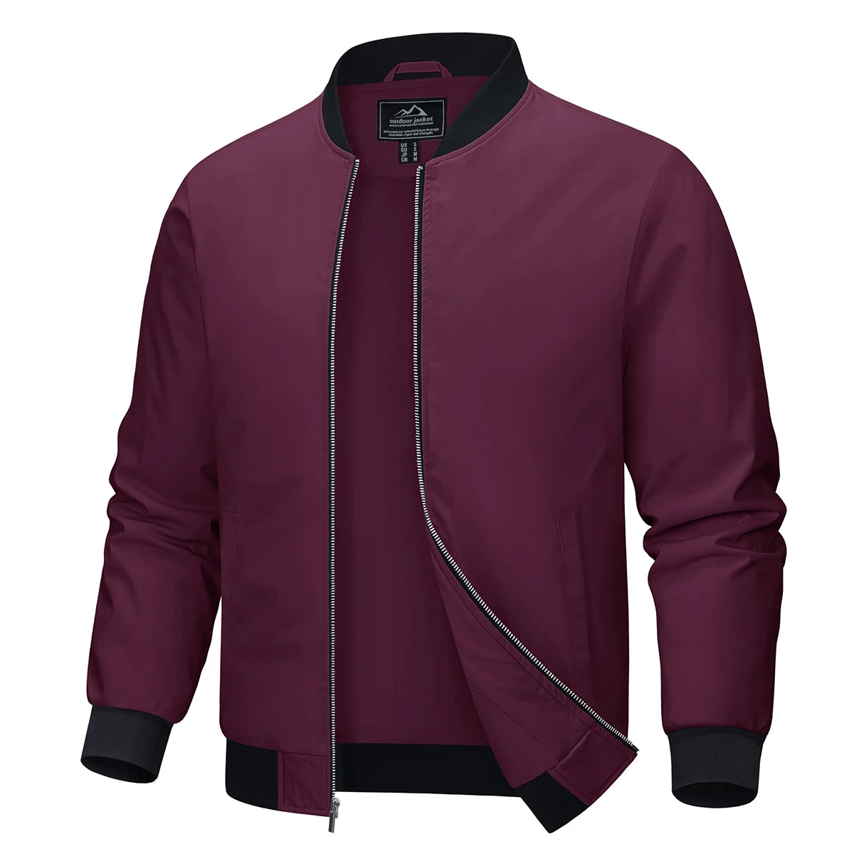 Men's Aviator Bomber Jacket — Waterproof Lightweight Windbreaker — Wine Red
