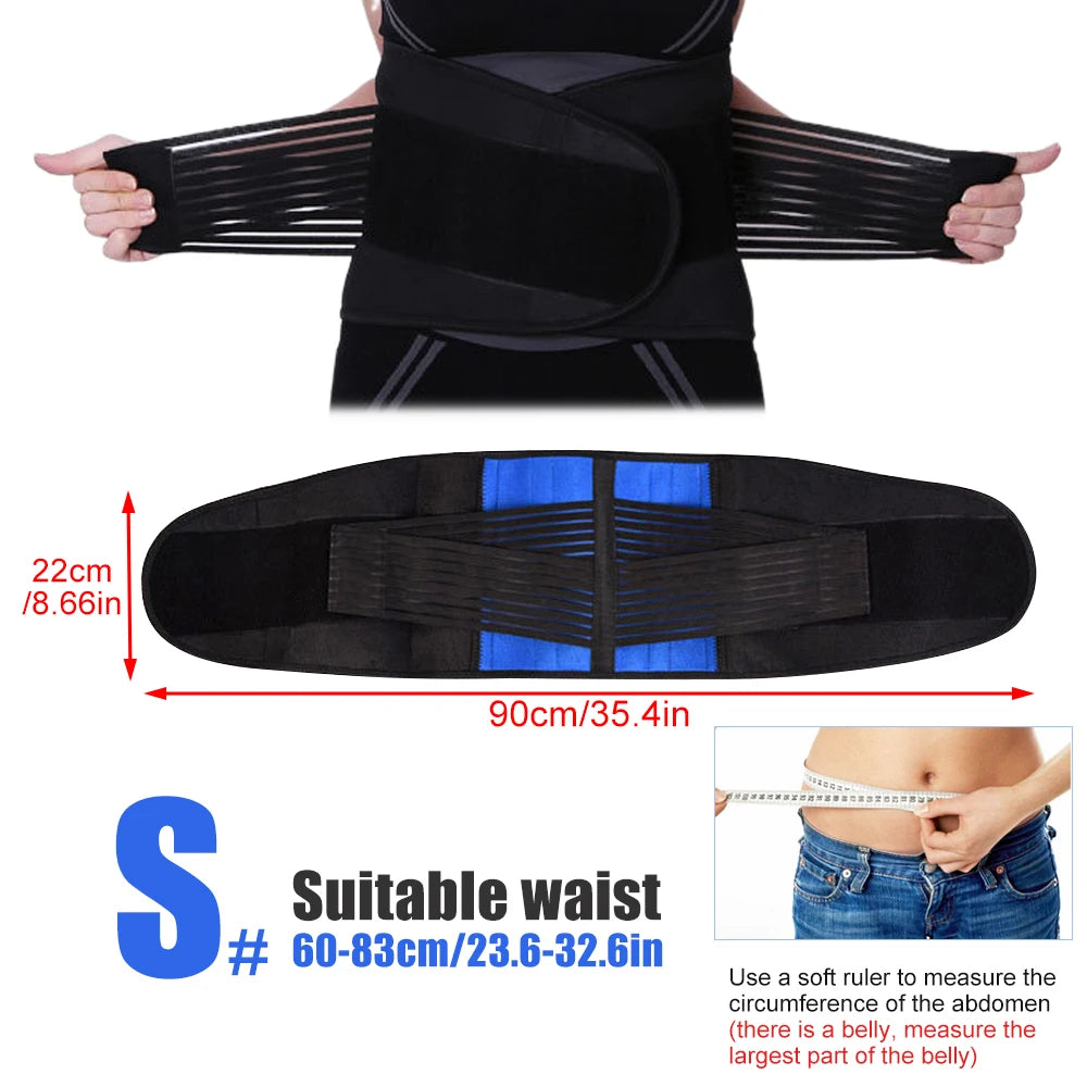 Men's neoprene waist trainer sweat belt — black, worn view with size guide