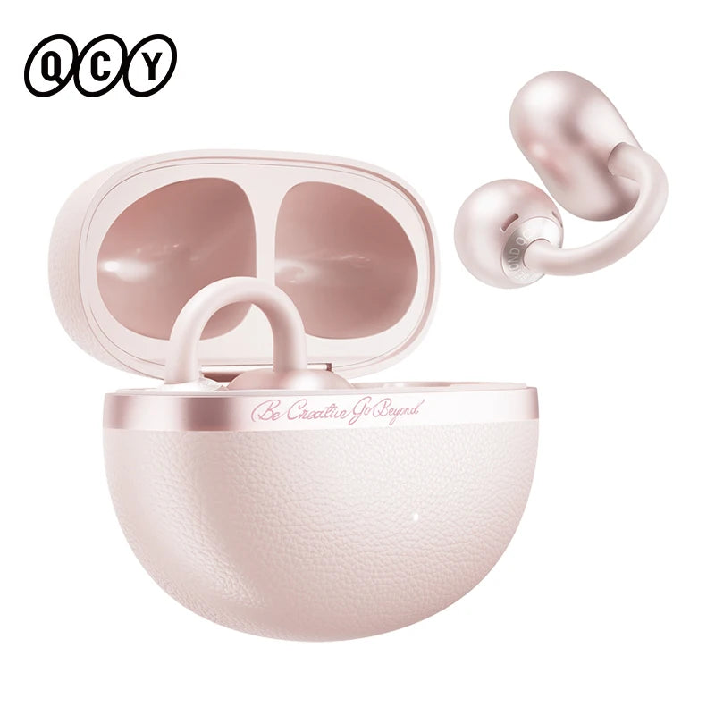 QCY Crossky C50 pink open-ear clip earbuds with charging case
