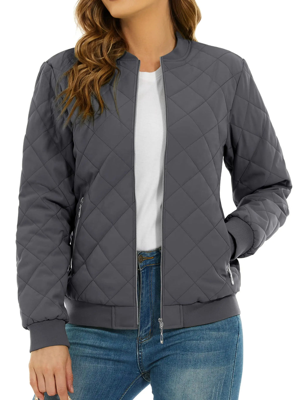 Women's Quilted Pilot Jacket — Lightweight Water-Resistant Bomber — Light Blue