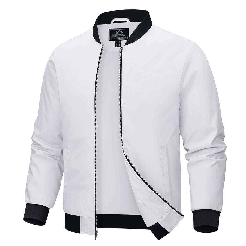 Men's Aviator Bomber Jacket — Waterproof Lightweight Windbreaker — White