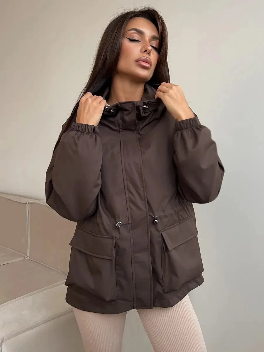 Women's Hooded Windbreaker — Waterproof Lightweight Jacket — Wine Red