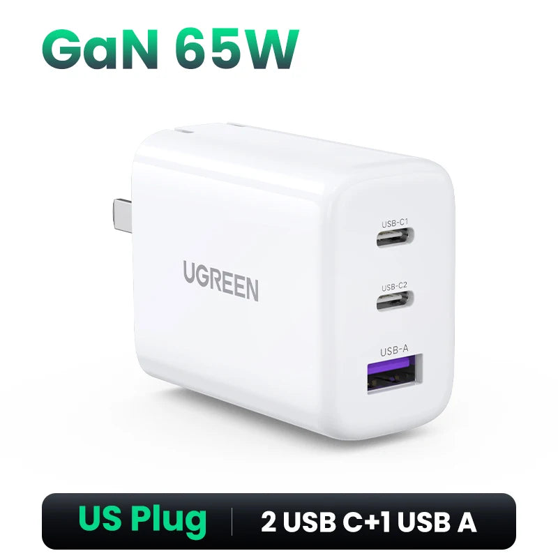 UGREEN 65W GaN charger, US plug, white