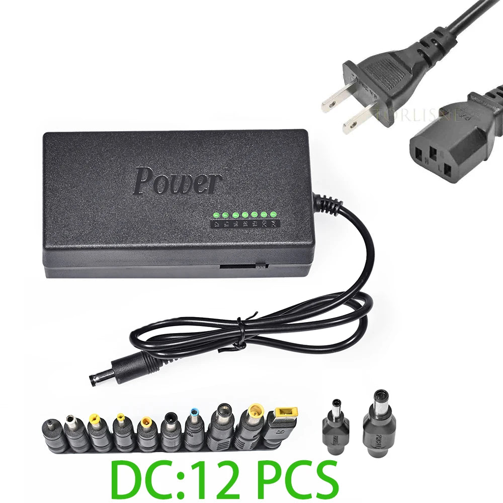 96W universal laptop charger with 12 interchangeable DC tips — US plug