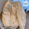 Women's Corduroy Padded Jacket — Floral Diamond Quilted, Loose Fit — Floral Corduroy
