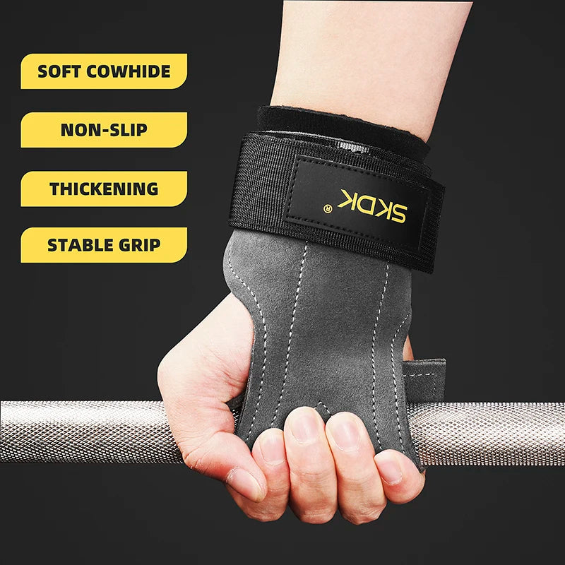 Cowhide leather lifting grips, pair