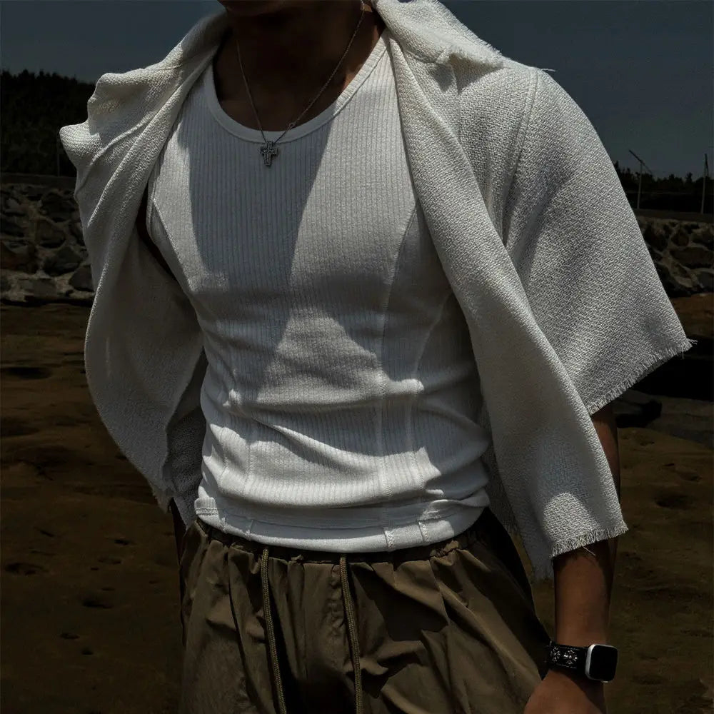 Men's ribbed gym tank top — white