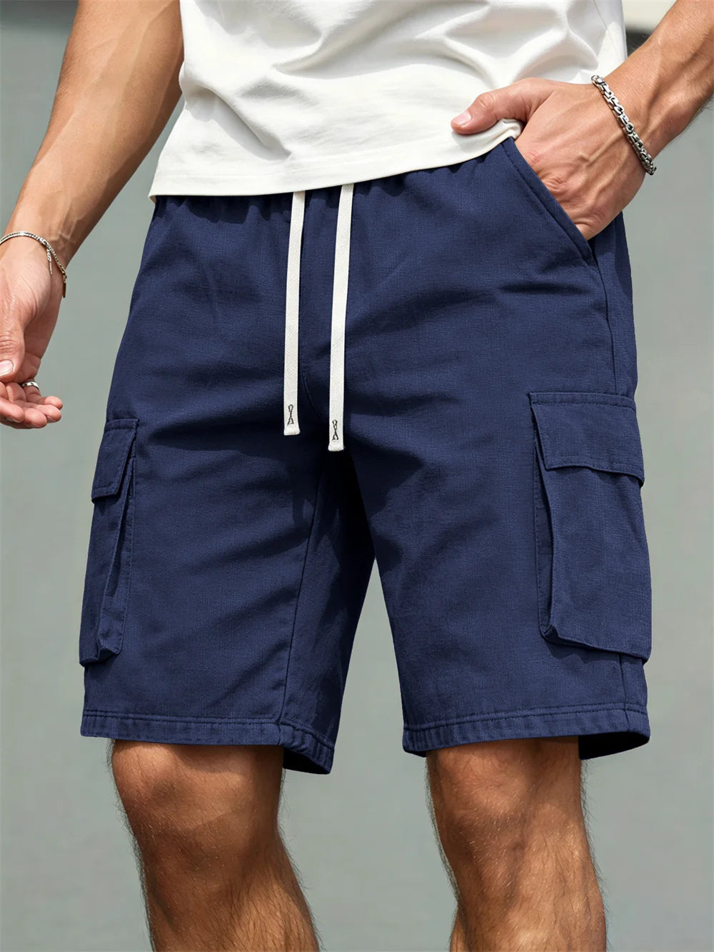 Men's cargo work shorts — navy blue