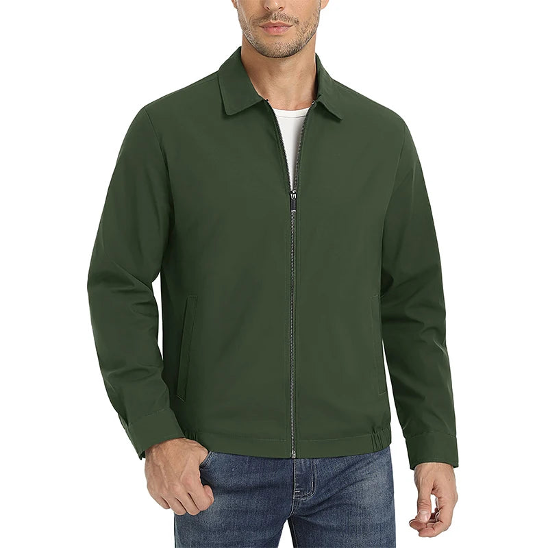 Men's Zip-Front Golf Jacket — Lightweight Water-Resistant Casual Jacket — Army Green