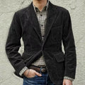 Men's Corduroy Casual Jacket — Suit-Collar Blazer Style — Black