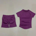 Women's seamless 2-piece workout set — short-sleeve top and high-waist scrunch shorts in Grape Purple