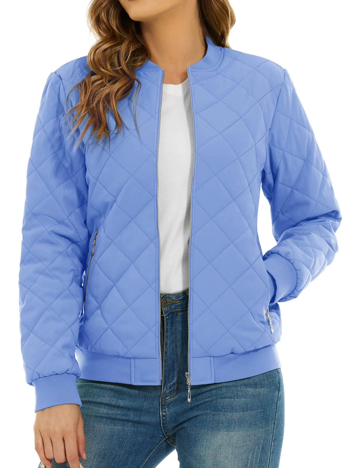 Women's Quilted Pilot Jacket — Lightweight Water-Resistant Bomber — Dark Gray