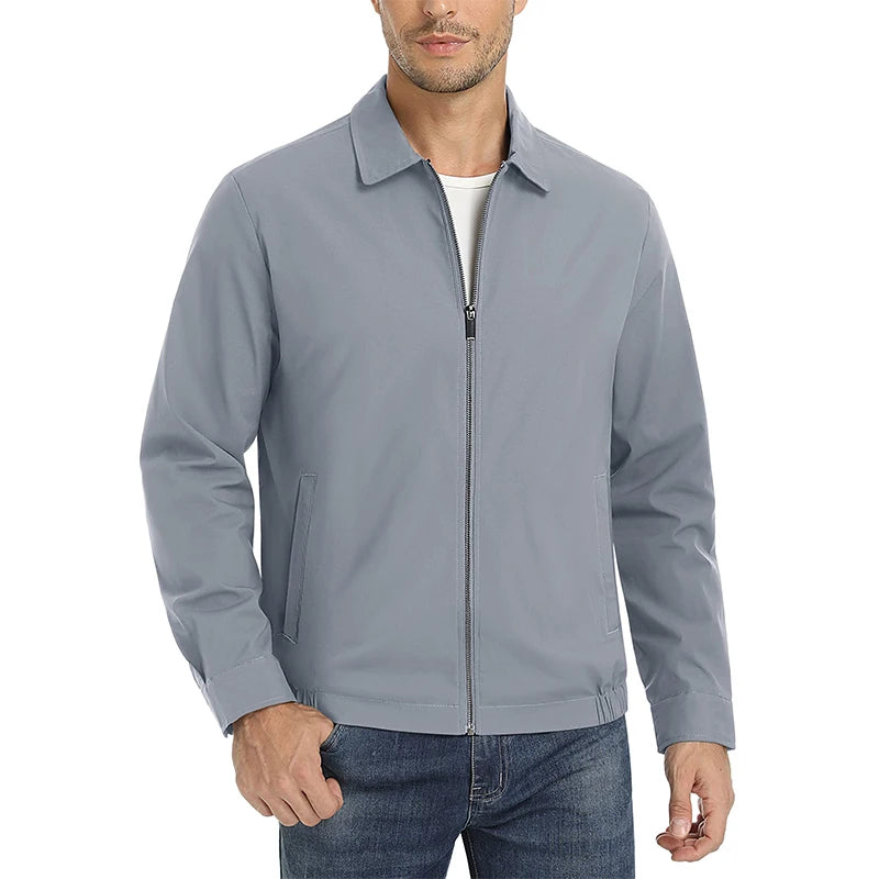 Men's Zip-Front Golf Jacket — Lightweight Water-Resistant Casual Jacket — Light Gray