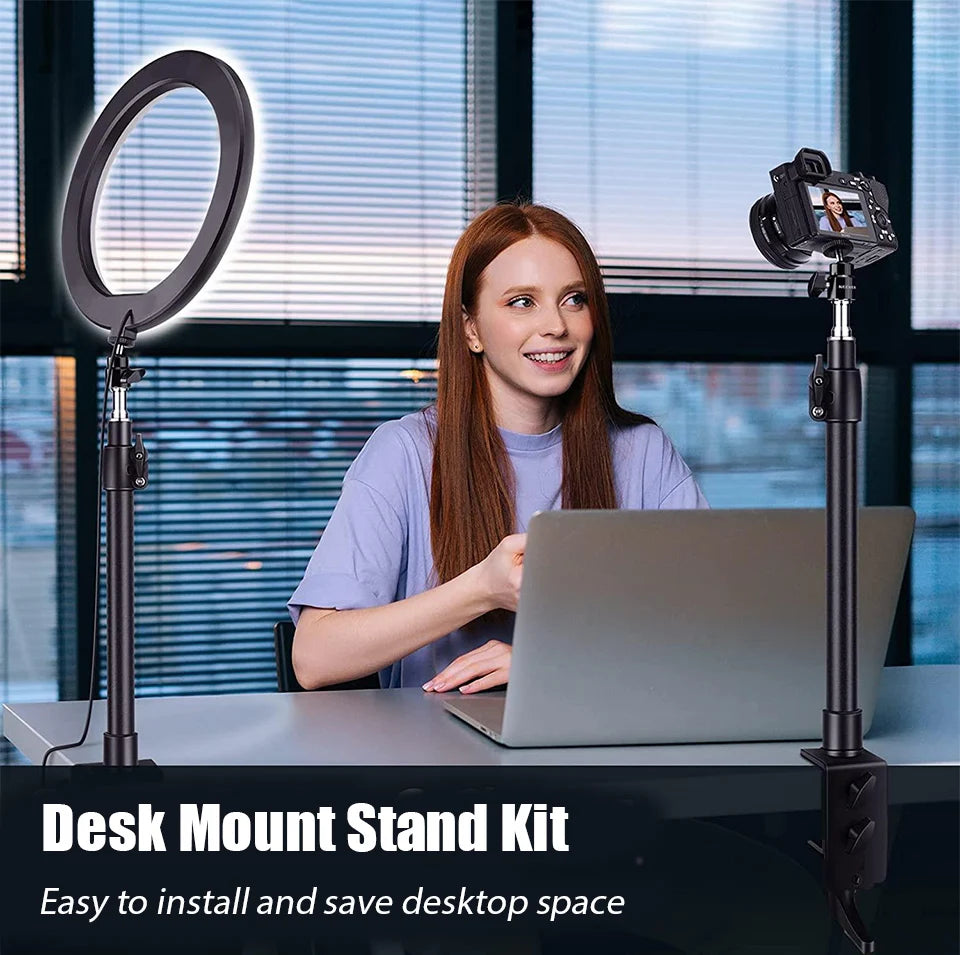 Desk boom arm stand with C-clamp